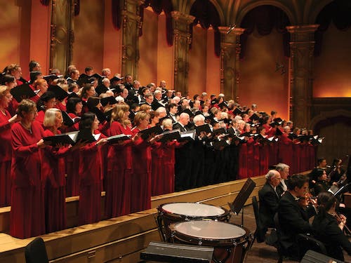 A view of the full choir on stage from the left.